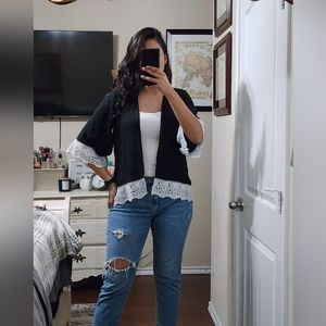 Black Cardigan with white lace border